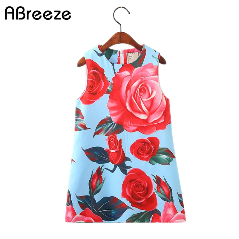 

Girls dresses 2018 spring summer new European and Amercian style children girls sleeveless floral pattern printed Party dress