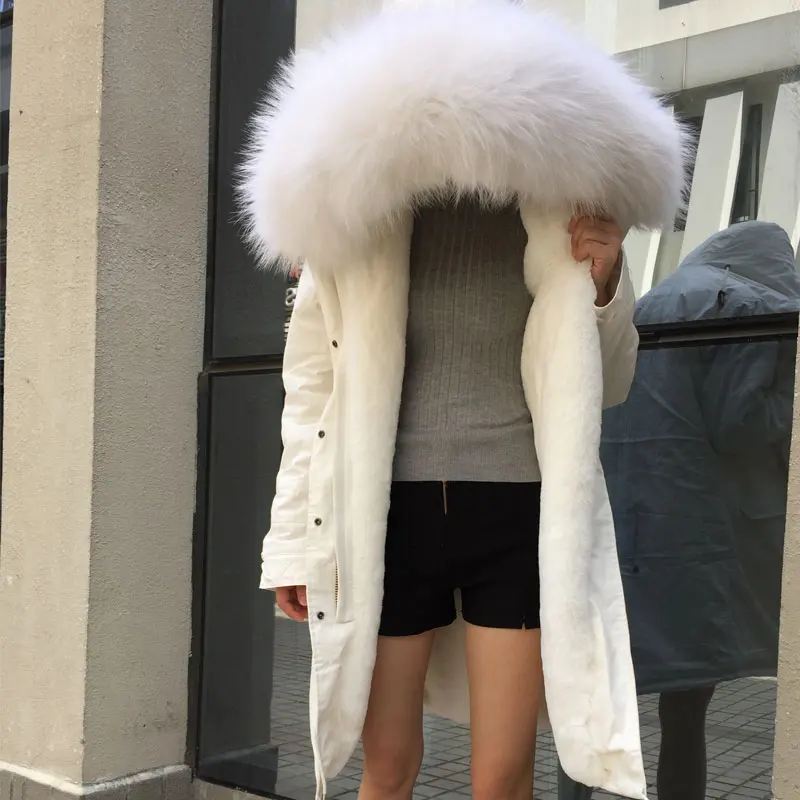 

2017 Fashion Winter White Winter New Style Casual Wear White Thickness Long Fur Parka