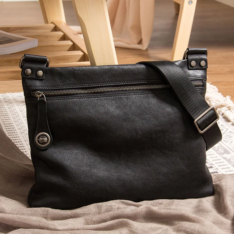 AETOO Leather men's bag, men's shoulder messenger bag, cross section casual soft cowhide anti-theft bag