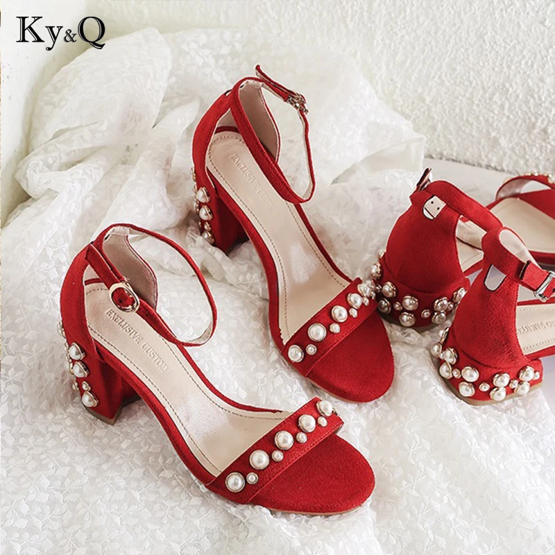 

2018 Women Summer Pearl Sandals Open Toe Flip Flops Women's Sandles Thick Heel Women Shoes Korean Style Gladiator Shoes 8cm