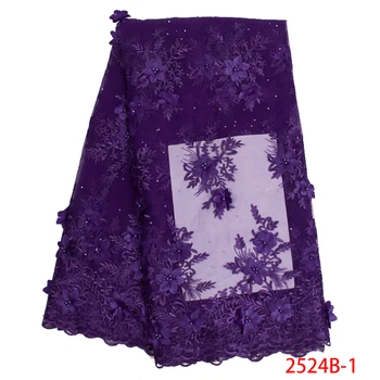 

African Lace Fabric 3D Flowers For Wedding Purple Nigerian Lace Fabric High Quality Embroidered Mesh Tulle Lace Ttim GD2524B-1