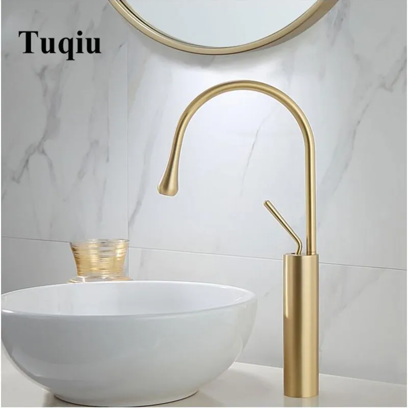 Billige Neue Becken Wasserhahn Einzigen Hebel 360 Rotation Auslauf Moder Messing Mischbatterie Für Küche Oder Bad Becken Wasser Waschbecken Mixer gold pinsel