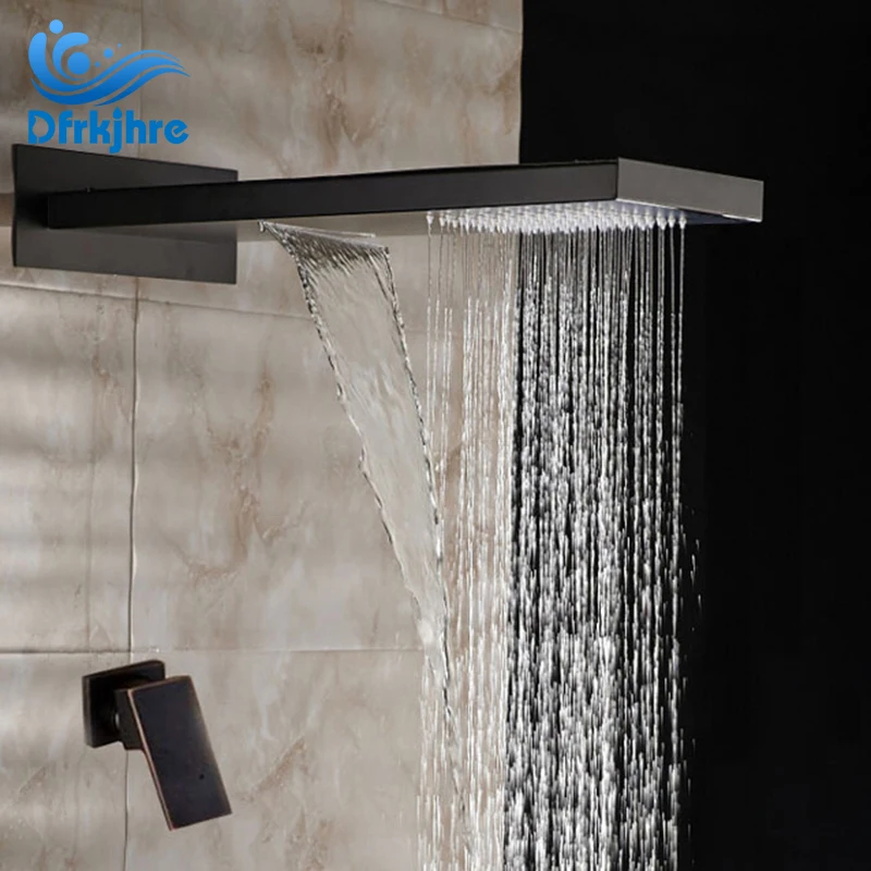 

Modern Rainfall Oil Rubbed Bronze Shower Faucet Square Shower Head Single Handle