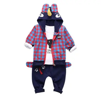 

Boy Long Sleeve Zipper Cartoon Cap Three Piece Suit 0-4 Year Old Children's Spring Autumn Set Version Cute Cartoon Suit hot