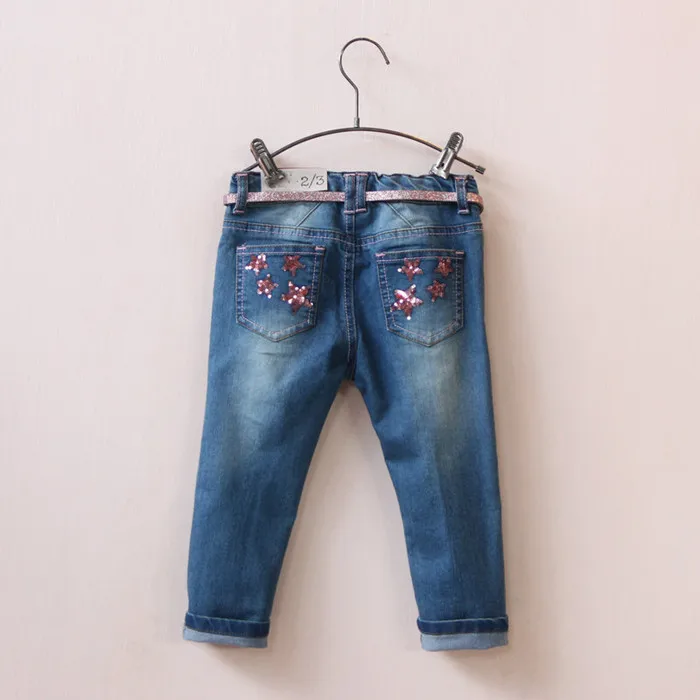  New Baby Girls Denim Jeans Girls Jeans With Belt Kids Spring Autumn Child Long Pants Girls Star Den