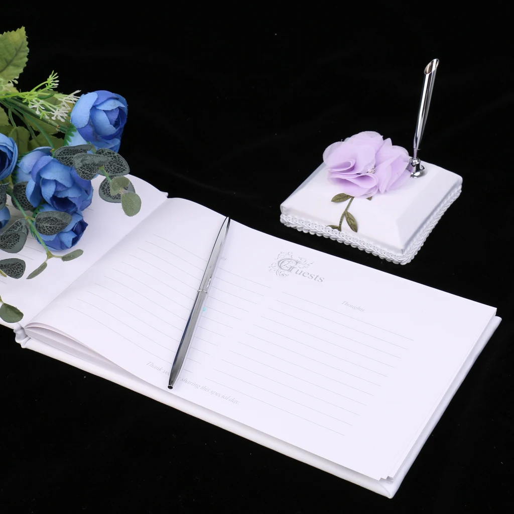 Wedding Guest Book White Lace Purple Flowers Guest Signing Book Party Decoration