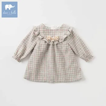 

DBZ8406 dave bella autumn infant baby girl's fashion plaid dress kids birthday party dress toddler children woolen dress