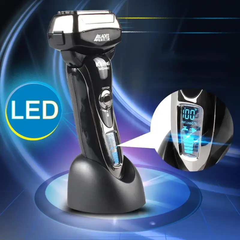 

KM-5568 Washable 4 Heads Electric Shaver LCD Display waterproof Washable Rechargeable Floating Razor for Men