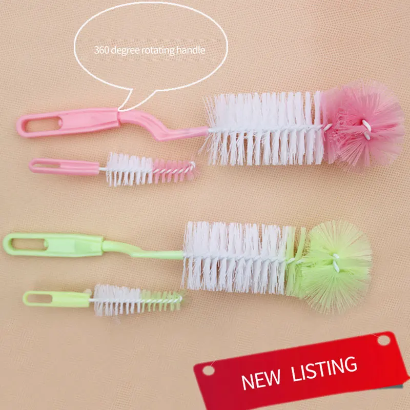 2pcs/set Baby Bottle Brush Nipple Brush Milk Feeding Bottle Brushes 360