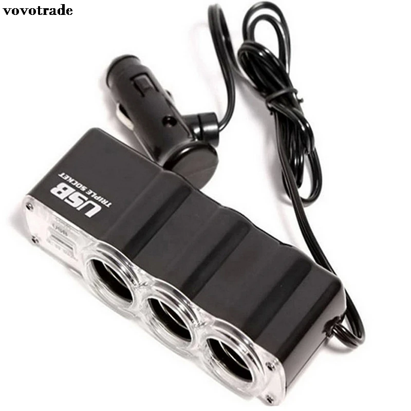 vovotrade 1 USB Charger Supply and 3 Socket Car Cigarette Lighter Extender Splitter Drop
