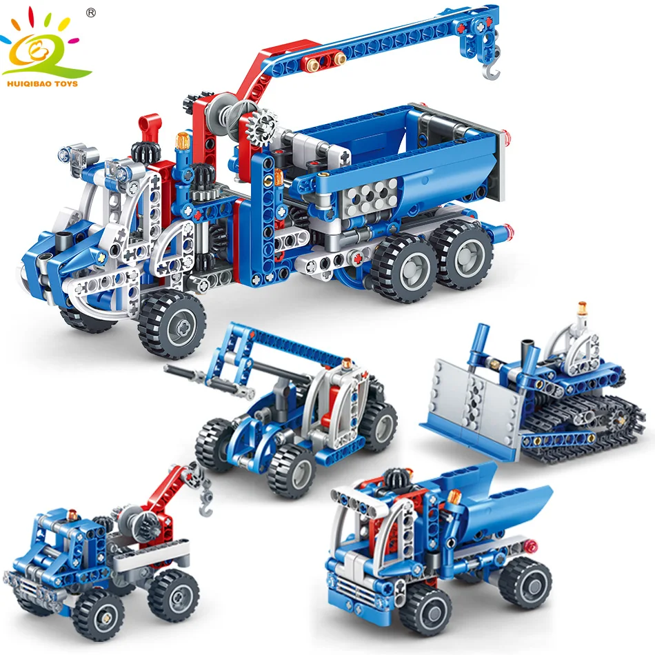

HUIQIBAO TOYS 556pcs 4in1 Engineer Forklift Tow Truck Building Blocks For Children Legoingly Technic Gears Science Creator Brick