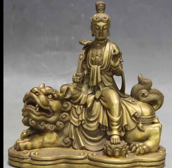 

zhmui880062800*<<+++Chinese Brass Copper Samantabhadra Bodhisattva Kwan Yin Sit Foo Dog lion Statue
