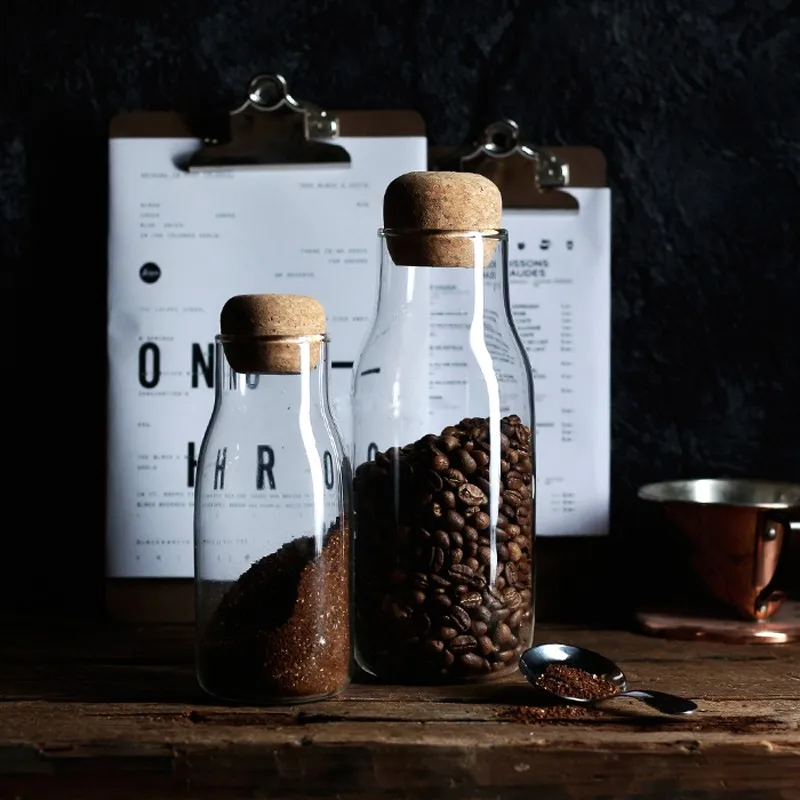 

Cork Glass Seal Coffee Beans Candy Storage Bottle Modern European Style Home Office Storage jar Organizer