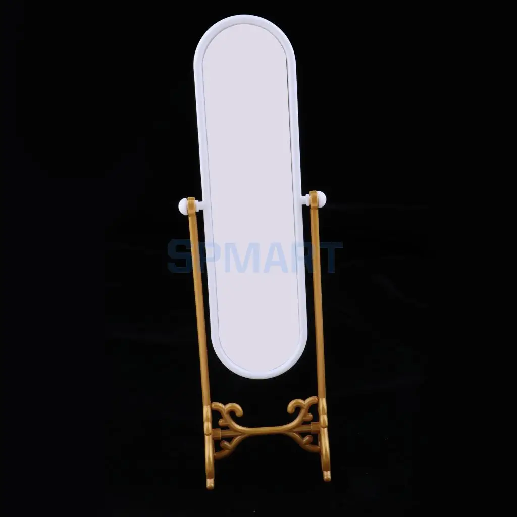 Dollhouse MIniature Bedroom Fitting Room Dressing Mirror Furniture for Doll House Decor Kids Pretend Play Toy Gold