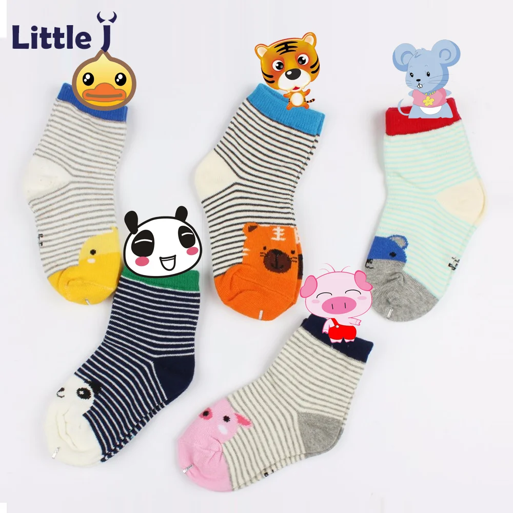 5 Pairs/Lot Child Cartoon Stripe Socks Baby Boys Girls Foot Socks Toddler Clothing Accessories Cotton Animal Children’s Socks