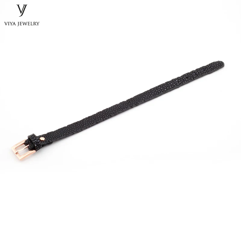 Simple Clasp Flat Stingray Python Cord Wrap Bracelet Charm Cuff Leather Men Bracelet 8mm Real Python Stingray Leather Wristband Adjust Bracelet (2)