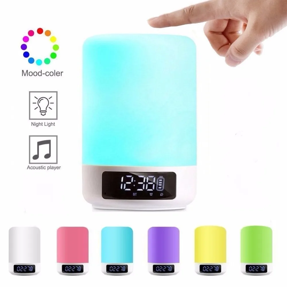 

Night Light Bluetooth Speaker Touch Sensor RGB Dimmable Warm White Alarm Clock USB AUX MP3 Player for Kids Party Sleep As gift