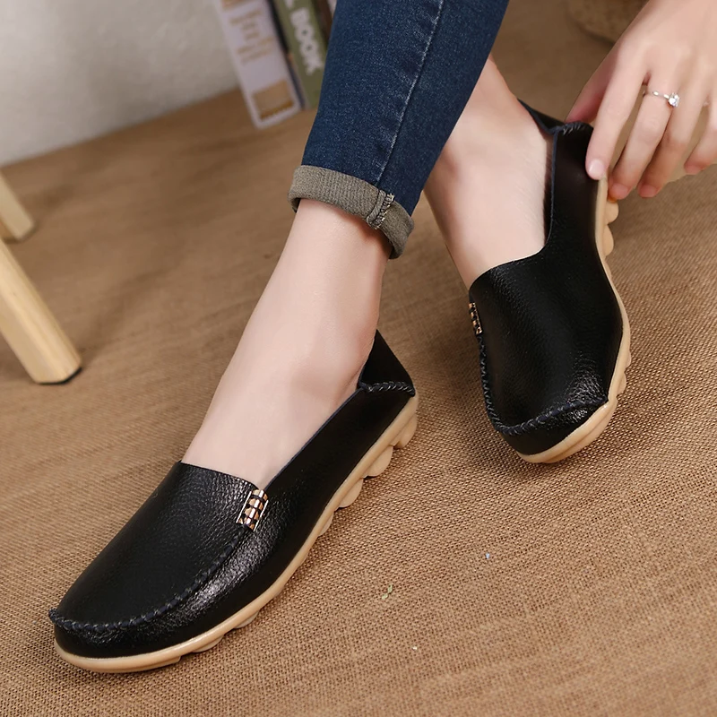 

Real Leather Spring Fashion Loafers Women Flats Moccasins Mother Comfortable Ladies Female Footwear Women Casual Shoes DC08