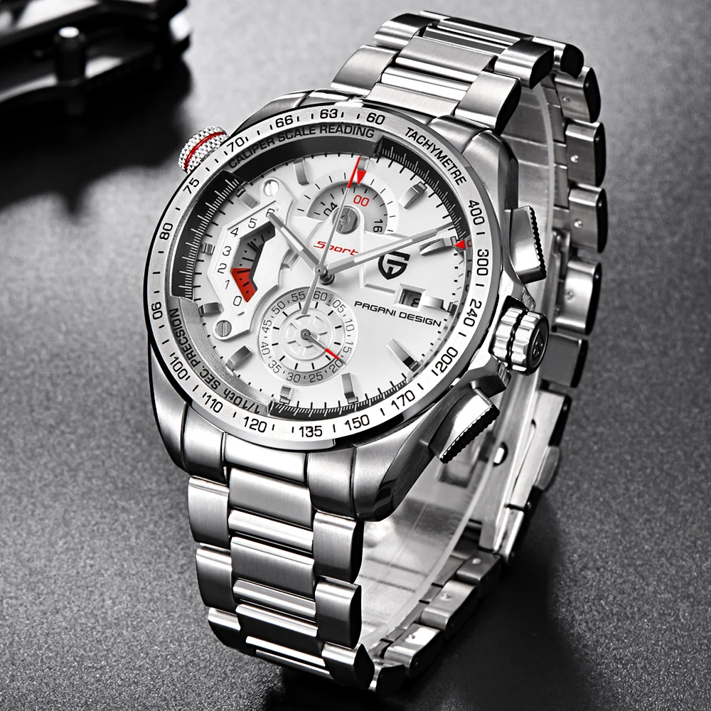 PAGANI Дизайн спортивные часы с хронографом мужские роскошные брендовые кварцевые часы из нержавеющей стали погружение 30 м relogio masculino серебро