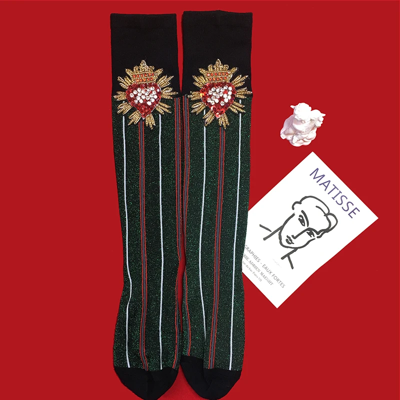 

2022 Rushed New Pug Women Socks Sokken Calcetines Mujer Funny Original Personality Tide Brand Vertical Stripes Love Diamonds