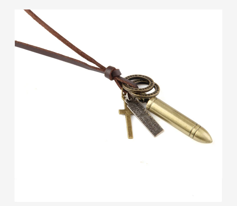 NIUYITID Vintage Bullet Necklace & Pendants For Men Chain Necklace Long Leather Rope Creation Jewelry Cool Male Bijoux (2)