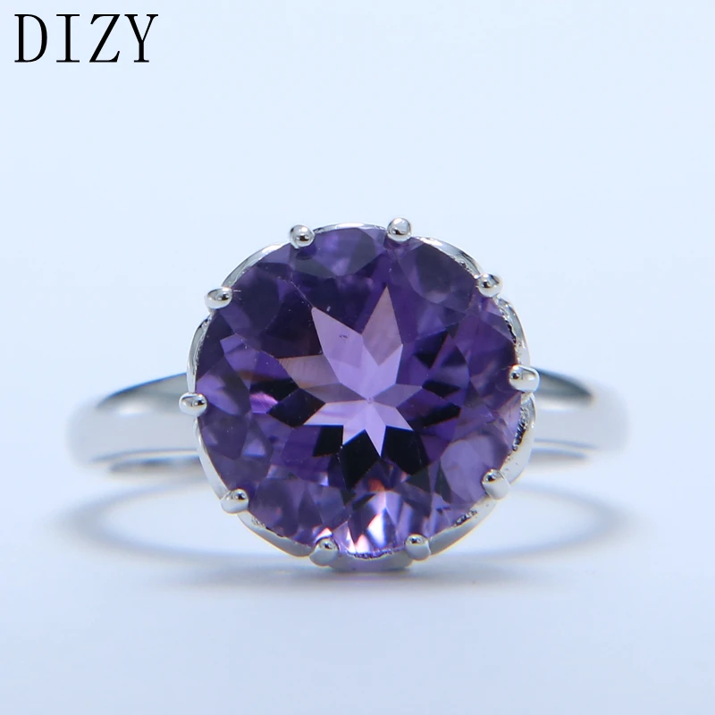 Dizy Natural Purple Amethyst Ring Solid 925 Sterling Silver Round Cut Gemstone Ring For Women Wedding Gift Engagement Jewelry Rings Aliexpress