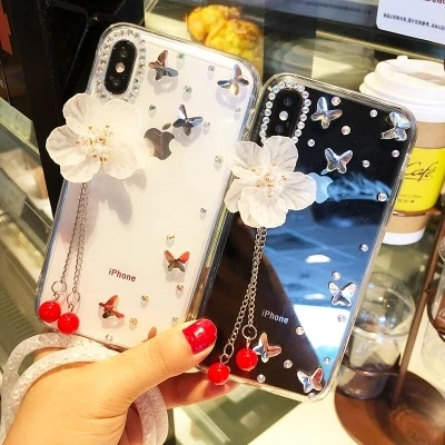 

For Xiaomi Redmi 5 7 6 4X 4A 5A 6A Note4 5 6 7 Note4X 5A Luxury Diamond crystal Shine leaf butterfly Pendant tassel phone case