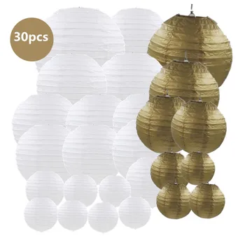 

30 pcs 6"-14" White Gold festival lanterns Wedding Paper Lantern Chinese lanterns Indoor Outdoor Party Event Hanging Diy Decor