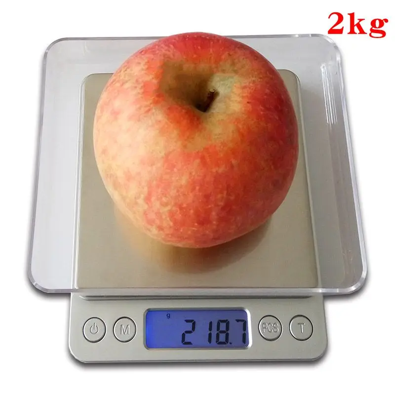 

2000g x 0.1g Mini Digital Scale Weighting Kitchen Scale Electronic and LCD Display g/ oz/ ct/ gn Precision with 2 trays 2kgx0.1g
