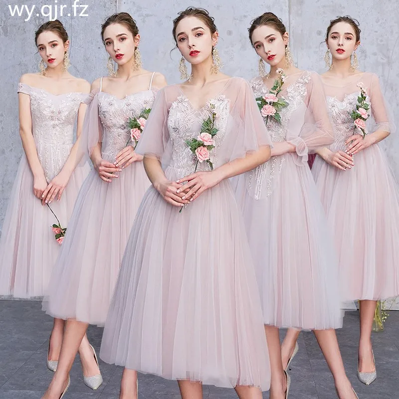 

KBS#Grey Pink party prom Dress New Spring Summer Bridesmaid Dresses 2019 Mid-long Sister Group Graduation Dress short wholesale