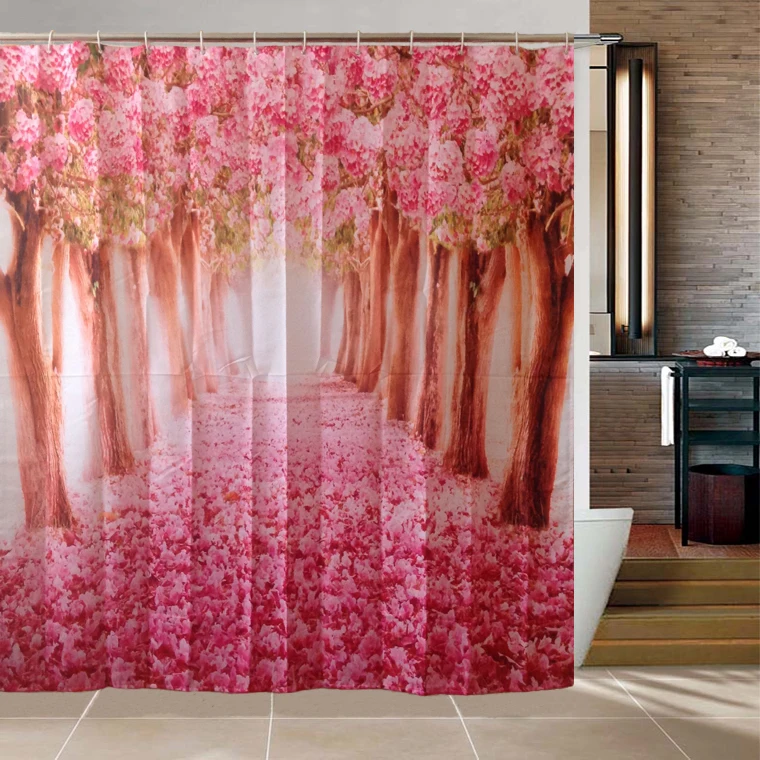 polyester shower curtain 3d cherry blossoms nature modern nature design curtains