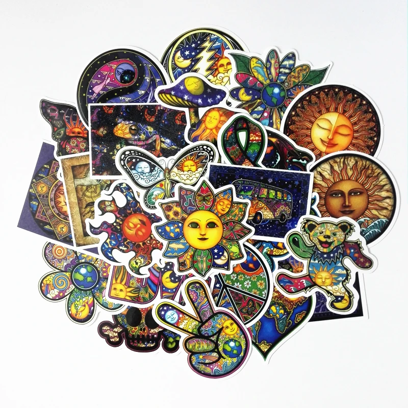 TD ZW 25Pcs lot Colorful Sun Moon Wishing World Peace Stickers For Snowboard Laptop Luggage Bicycles 1
