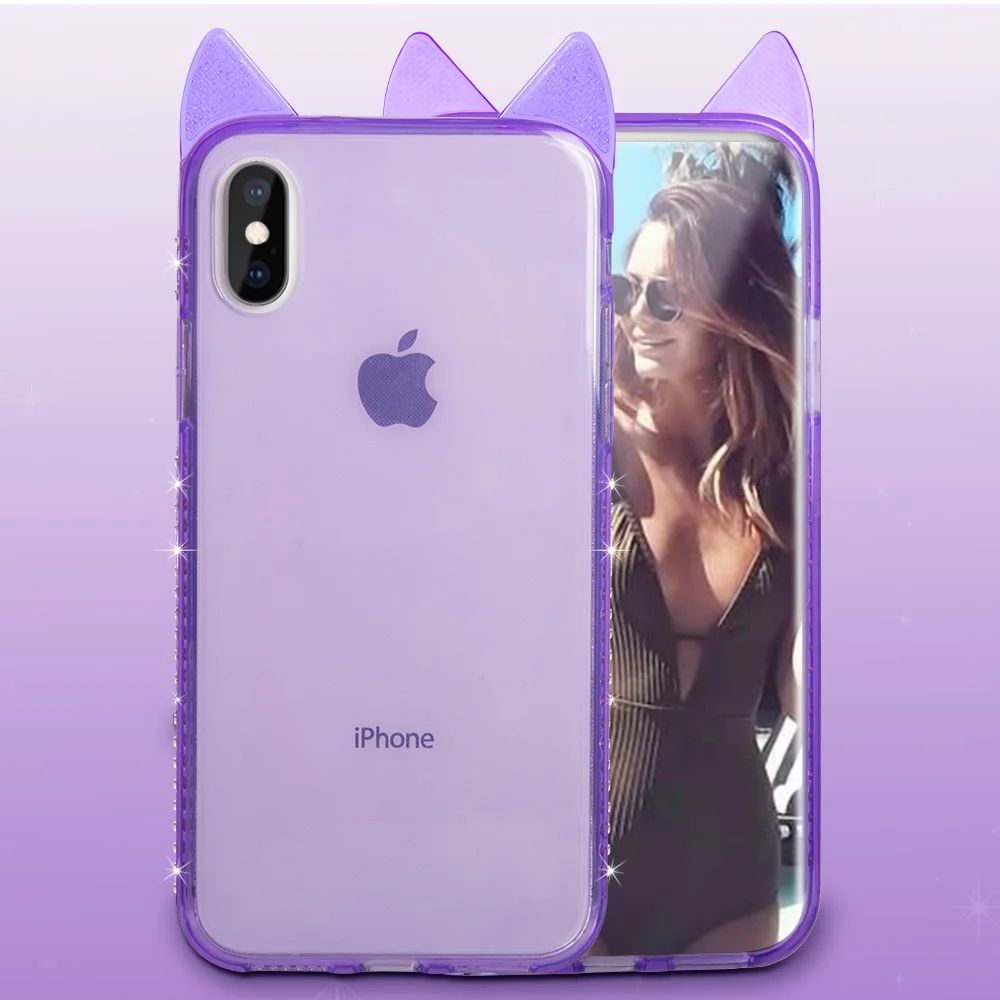 PORTEFEUILLE luxury sexy cat ear case for iphone 6 7 8 plus silicone transparent X XS XR XSMAX cute animal Cover |