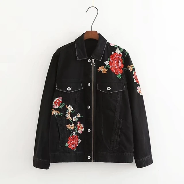 Chaqueta bordada mujer, Cazadora bomber negra con bordado, abrigo de otoño, TA1149, 2018 - AliExpress