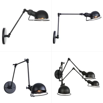 

Vintage industrial style loft creative minimalist long arm wall lamp adjustable Handle Metal Rustic Light Sconce Fixtures +Bulb