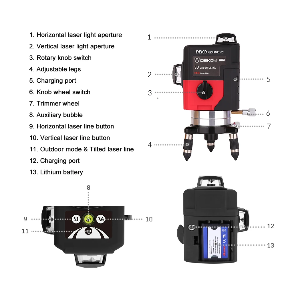 DEKO LL12-HVR 12 Lines 360 Degrees Rotary Laser Level Self-Leveling Horizontal&Vertical Cross Powerful Laser Beam Line Red DEKO LL12-HVR 12 Lines 360 Degrees Rotary Laser Level Self-Leveling Horizontal&Vertical Cross Powerful Laser Beam Line Red