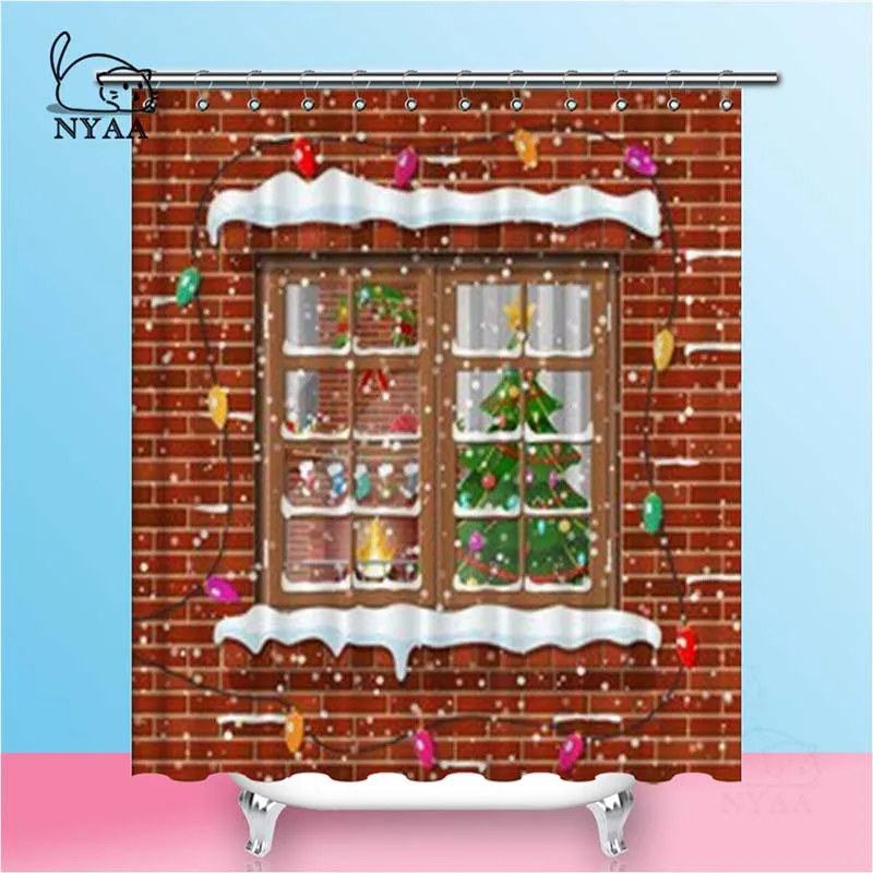 

Nyaa Christmas Window Shower Curtains Brick Wall Waterproof Polyester Fabric Bathroom Curtains For Home Decor