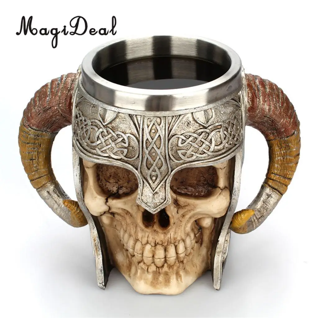 NEW 3D Stainless Steel Resin Skull Mugs Beer Coffee Cups,Home Decor,Viking Warrior Party Gift for Man,18oz/550ml