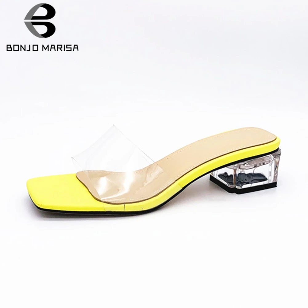 

BONJOMARISA Brand New Fashion Big Size 33-43 Ladies Med Heels Shoes Woman Casual Outside Summer Slippers 2019 Female Shoes