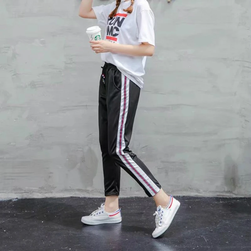 

New Summer Fashion Women Red White Stripe Black Harem Pant Simple Casual OL Ladies Party Shopping Ninth Pants Clothes