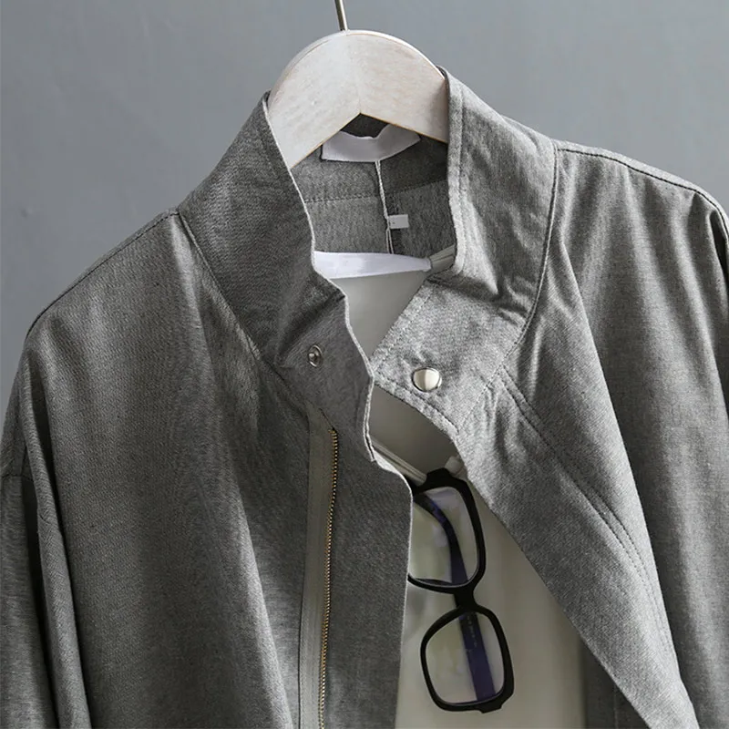 Women Cotton Linen Vintage Zipper Trench Coats Long Sleeve Zipper Turn Down Collar Ladies Coat 2019 Autumn Winter Streetwear Top