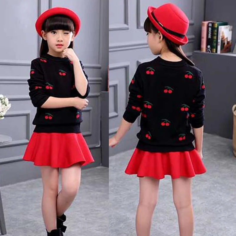 Online Bebé niños niña ropa cereza pulóver suéter tejido abrigo para niñas jersey para el colegio suéter Nuevo 2018 otoño