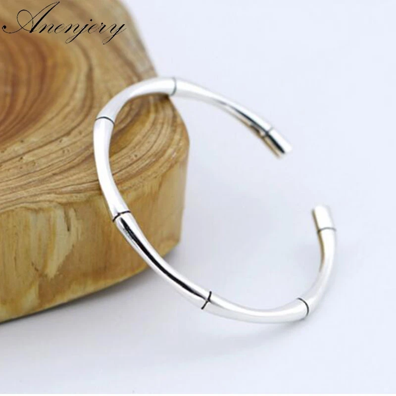 

Anenjery Vintage Fashion Thai Silver Bangles For Men Women Bamboo Cuff Bangles 925 Sterling Silver Couple Jewelry S-B138