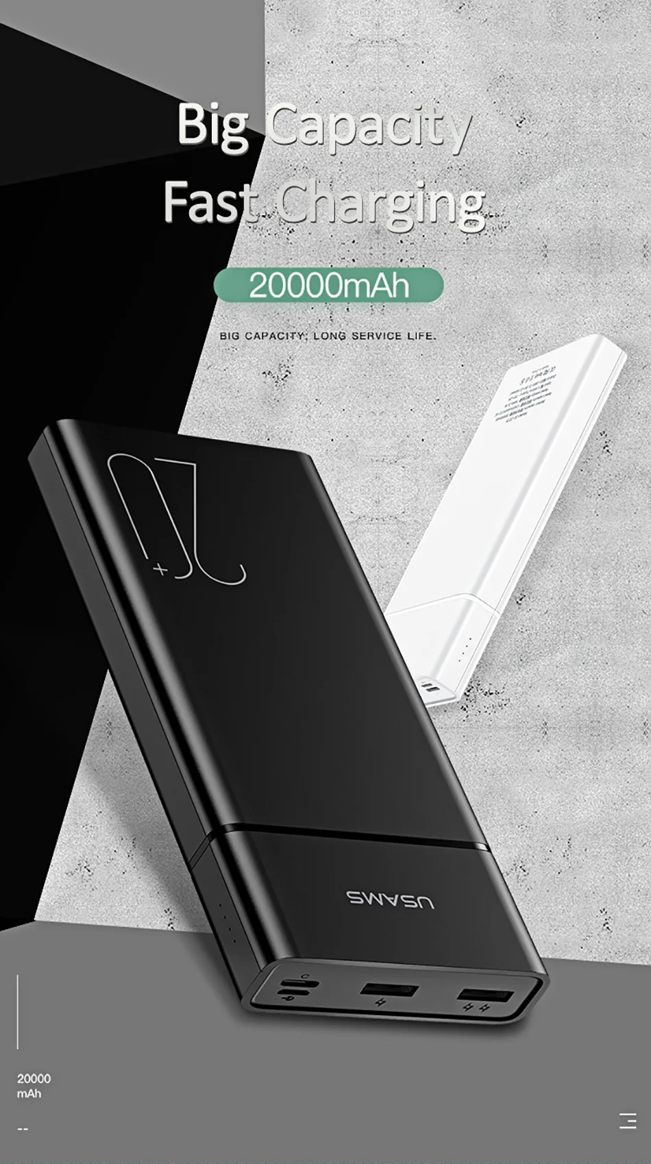 USAMS power bank 20000 mah power bank портативное зарядное устройство для телефона зарядное устройство для iPhone Xiaomi power bank