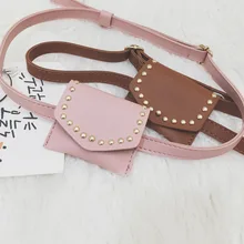 Новая детская поясная сумка в стиле ретро с заклепками, Сумки из искусственной кожи для маленьких девочек, Регулируемые поясные сумки с ремнем, сумки для денег