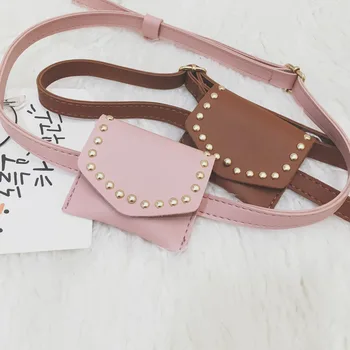 

New Retro Rivet Children Waist Fanny Bag Packs PU Leather Baby Girl Adjustable Fanny Waist Bags Belt Pack Money Bags