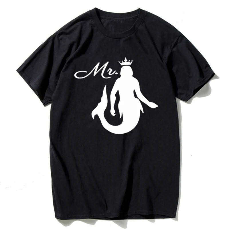 Couple T Shirt for Lovers Matching Clothes Mermaid Print Style White Black Tshirt Couple Short Sleeve Cotton T Shirts Plus Size