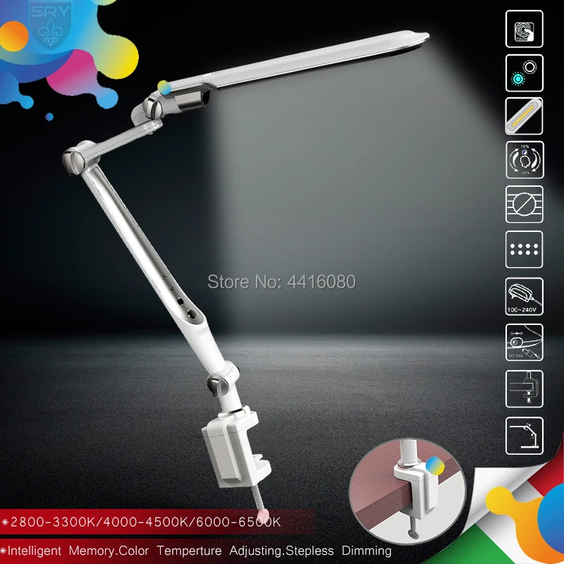 Eye protection Clip LED Desk Lamp office table lamp student reading lamps fashion lights Free rotation Angle Memory 10W Dimmable