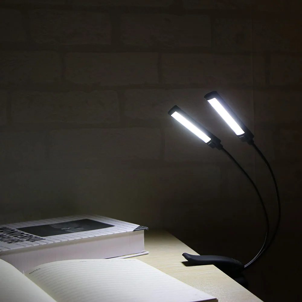 Flexible 2 Dual Arms Clip On 2 LED Light For Book Reading Desk Tablet