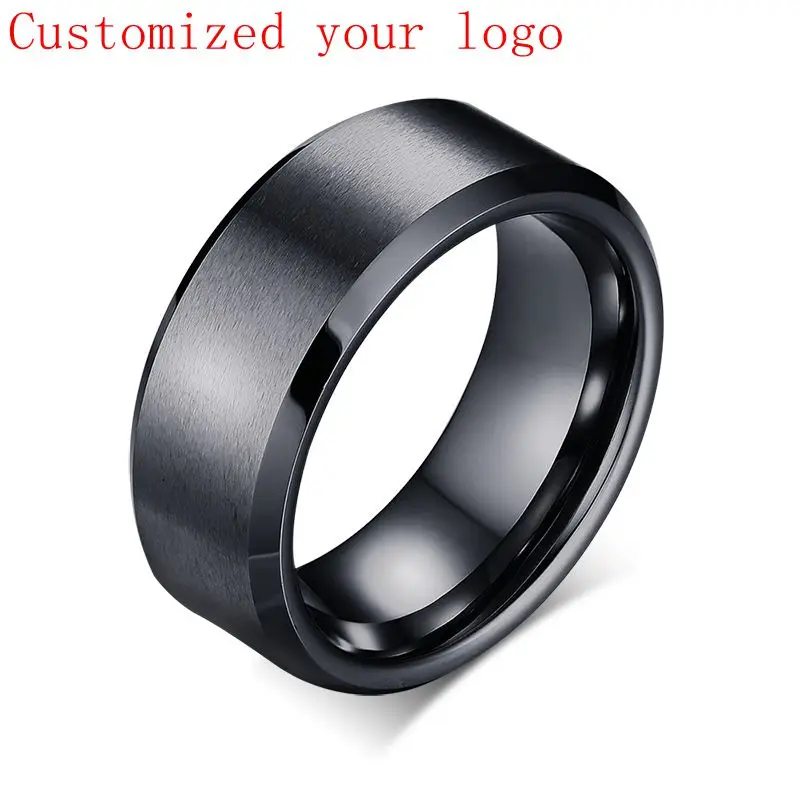 

Customization DIY Logo Name Sport Logos 8mm Black Titanium Rings Personalize Jewelry for Men Women Drop Shipping